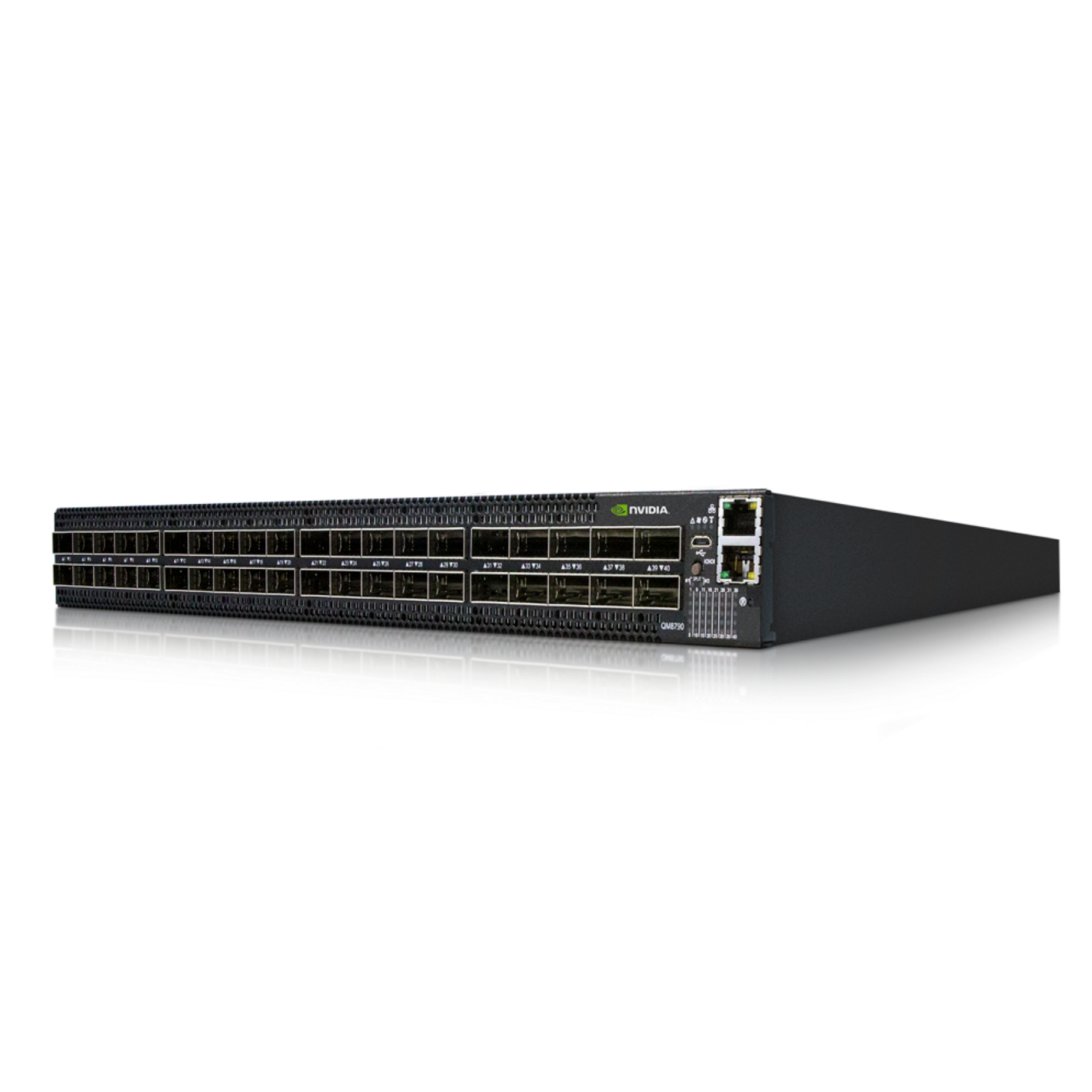 Коммутатор Infiniband MQM8790-HS2F NVIDIA Quantum 200Gb/s InfiniBand switch, 40 QSFP56 ports, two power supplies (AC), unmanaged, x86 dual core, standard depth, P2C airflow (back to front)